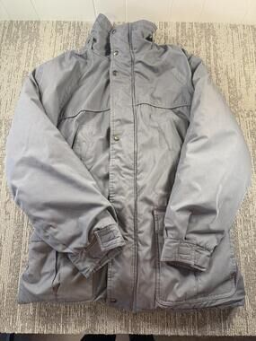 St. John's Bay Jacket Mens Large Gray Flannel Lined Parka Detachable‎ Hood YKK